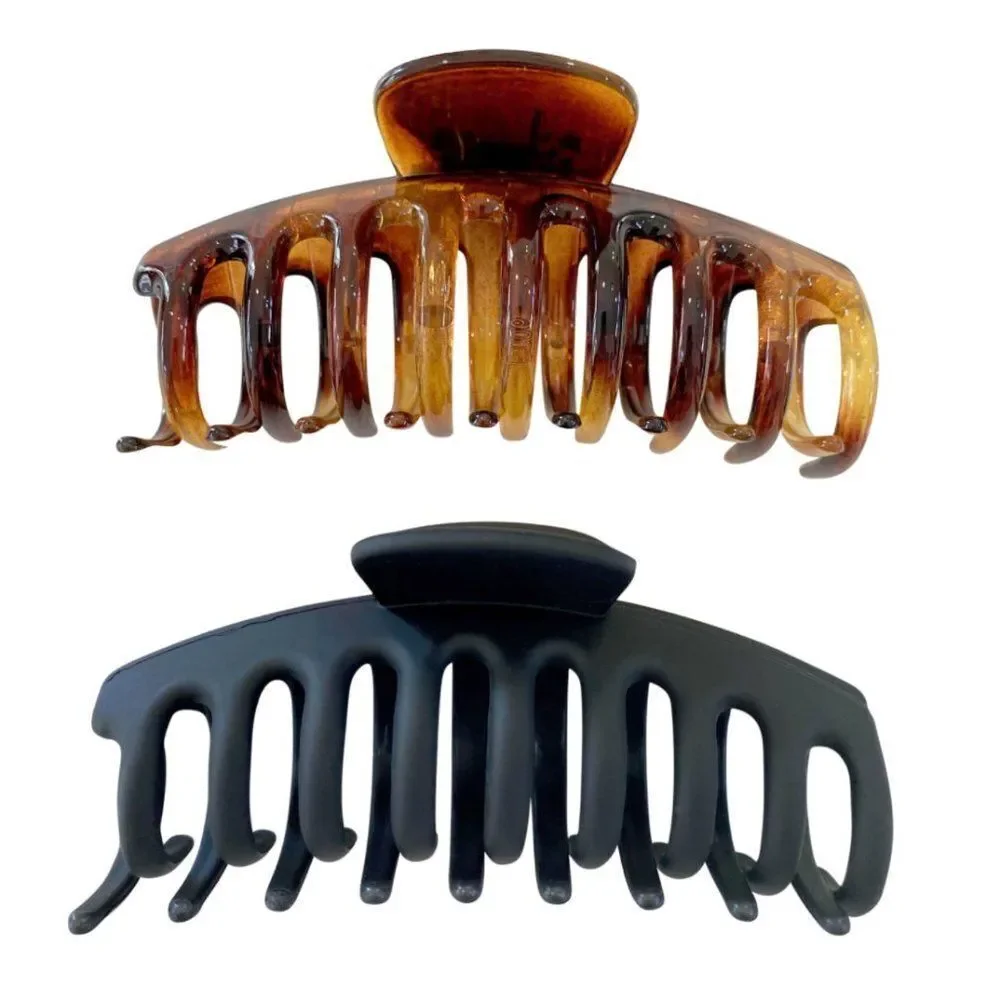 Gemelli Hair Clips Jenna Claw 2 Pack Black Tortoise Neutral Minimalist Trendy
